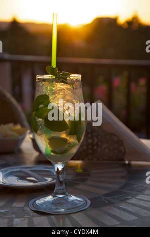 Mojito Cocktail Drink With Evening Sunset On Beach Background Stock Photo Alamy