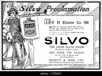 Original 1920s vintage print advertisement from English magazine advertising SILVO silver polish Stock Photo