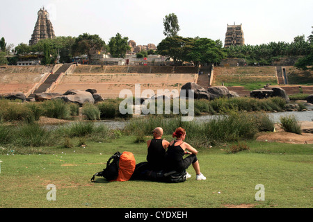 Hampi Temple complex view, Karnataka state, India Stock Photo