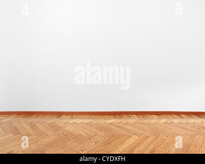 Parquet and empty white wall Stock Photo