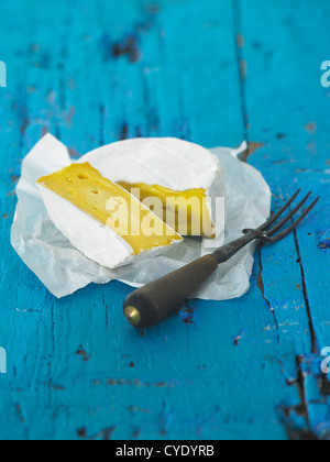 Cows Milk Soft Cheese and Fork Stock Photo