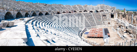 The ancient Roman amphitheatre situated in the turkish town of Side. Stock Photo