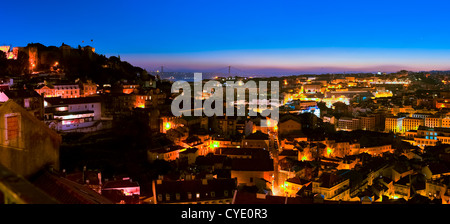 Alfama District in Lisbon, Portugal: Panoramic view over Alfama District  at sunset Stock Photo