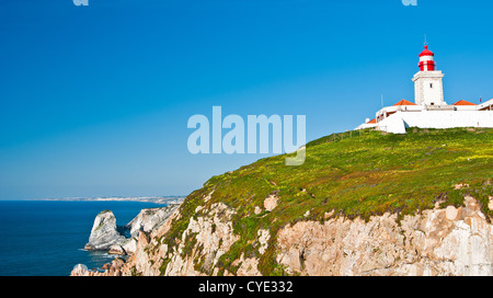 Cabo da Roca (Cape Roca), a cape which forms the western most point of both mainland Portugal and mainland Europe Stock Photo