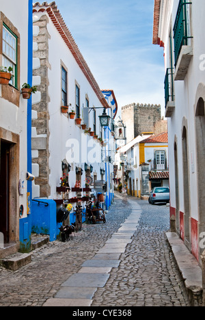 Obidos, Portugal: Street view of the medieval walled city Stock Photo