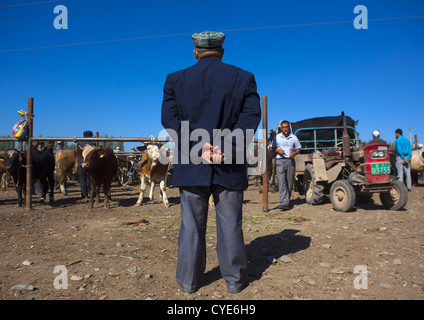 Uyghur Man In Kashgar Animal Market, Xinjiang Uyghur Autonomous Region, China Stock Photo