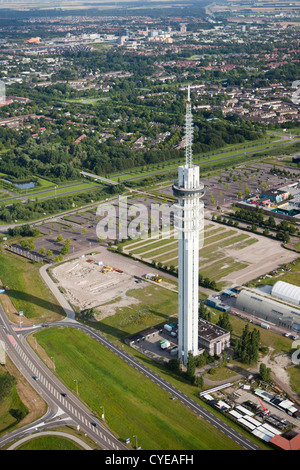 The Netherlands, Lelystad, TV tower, aerial. Stock Photo