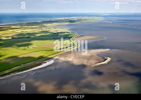 The Netherlands, Ameland Island, belonging to Wadden Sea Islands. UNESCO World Heritage Site. Aerial. Stock Photo