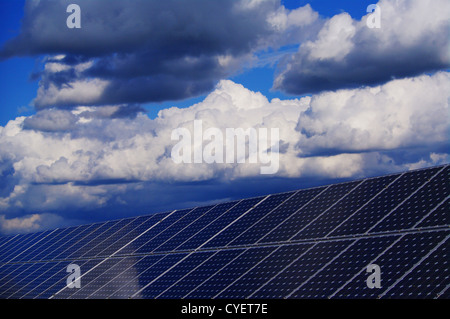 solar collector energy plant outside against sky Stock Photo