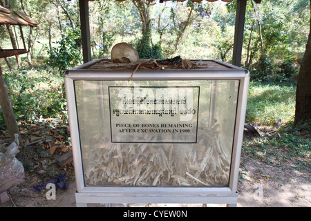 Remains of murdered Cambodians on the Killing Fields in Choeung Ek near Phnom Penh, Cambodia Stock Photo