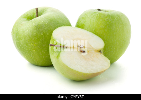 Two and half ripe apples. Isolated on white Stock Photo