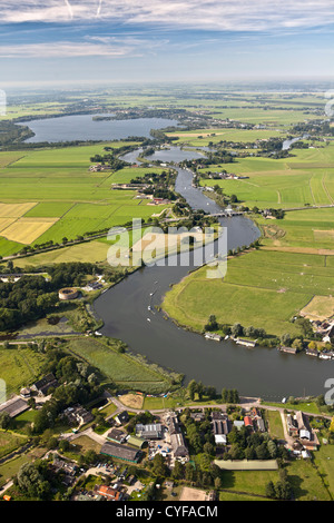 The Netherlands, Weesp. River Vecht and fort Uitermeer (left), Defence Line of Amsterdam. Hollandse Waterlinies. Dutch Water Defence Lines. Aerial. Stock Photo