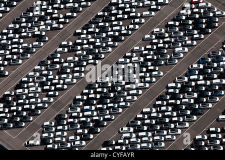 The Netherlands, Rotterdam, Port. Car Terminal. Aerial. Stock Photo