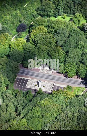 Second World War monument and cemetery for Dutch soldiers, who fell during a battle in May 1940 on this location. Aerial. Stock Photo