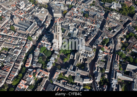 The Netherlands, Utrecht. St. Martin's Cathedral or Dom Church with the Dom Tower (112 m). Aerial. Stock Photo