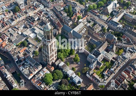 The Netherlands, Utrecht. St. Martin's Cathedral or Dom Church with the Dom Tower (112 m). Aerial. Stock Photo