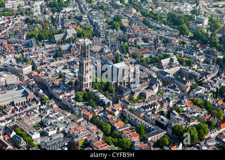 The Netherlands, Utrecht. St. Martin's Cathedral or Dom Church with the Dom Tower (112 m). Aerial. Stock Photo