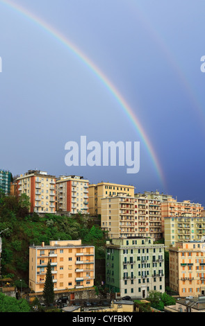 wonderful rainbow after a storm in Genoa, Italy Stock Photo