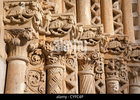 BUDAPEST - SEPTEMBER 22: Detail of gothic capitals from west portal on Church of Jak near of Vajdahunyad castle Stock Photo