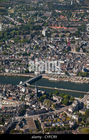 The Netherlands, Maastricht, Aerial of city center and river Maas or Meuse.