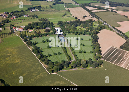 The Netherlands, Margraten. World War II Netherlands American Cemetery and Memorial. Aerial. Stock Photo