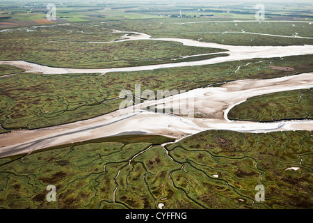 The Netherlands, Nieuw Namen, Westerschelde river. Tidal marshland. Aerial. Stock Photo