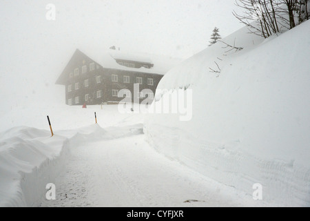 Heavy snowfall in the Kleinwalsertal valley Stock Photo