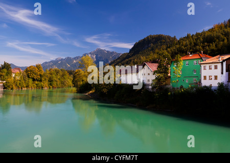 view on river in romantic Bavarian city Fussen, Germany Stock Photo