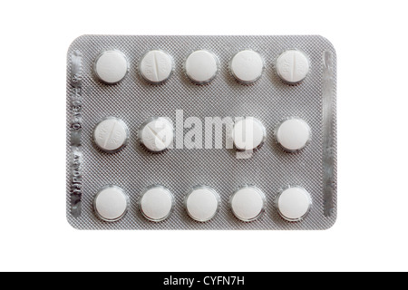 Blister pack of 250mg strength Penicillin VK oral antibiotic tablets for bacterial infections cutout and isolated on a white background Stock Photo
