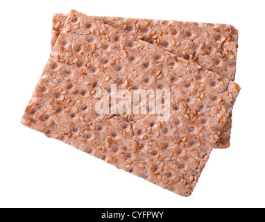 Close up of a crispbread with sesame seeds isolated on white, selective focus Stock Photo