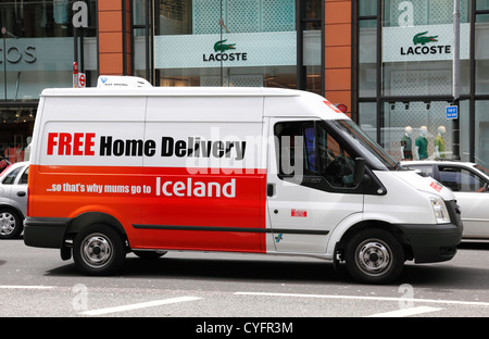 An Iceland supermarket home delivery van in Knightsbridge, London. Stock Photo