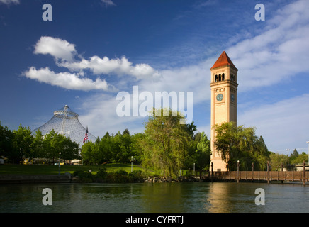 WA05542-00...WASHINGTON - The Clock Tower and pond at Riverfront Park located along the Spokane River in downtown Spokane. Stock Photo