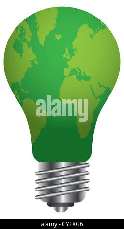Lightbulb with World Map Go Green Illustration Isolated on White Background Stock Photo