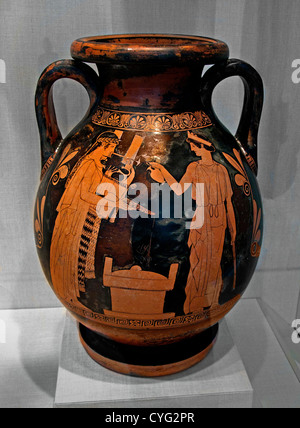 Apollo kithara stringed instrument nine muses Artemis Terracotta pelike jar 5th century B.C. Greek Attic Terracotta 42 cm Stock Photo