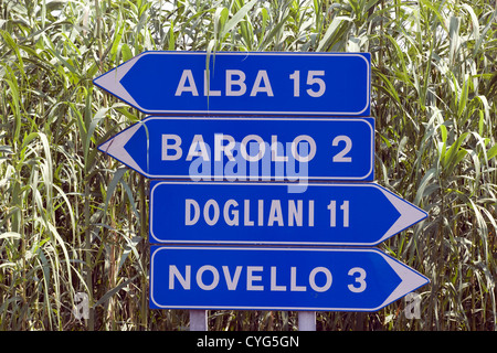 Piedmont: road signage nr Barolo Stock Photo