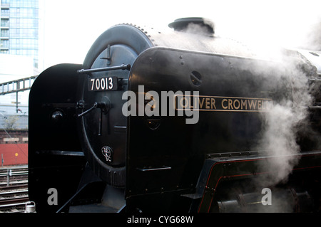 Steam locomotive 'Oliver Cromwell' at Paddington station, London, UK Stock Photo