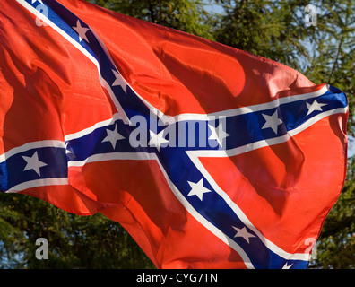 The Confederate Battle flag (Southern Cross)  1970's American wild west flag at Ramsbottom wild west reenactment weekend Stock Photo