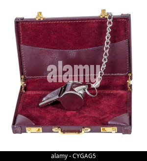 Sport whistle in a briefcase used for getting attention during sports - path included Stock Photo