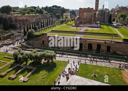 Temple of Venus and Rome , Via Sacra, and Arch of Titus as viewed from the third tier of the Colosseum Stock Photo