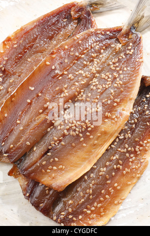 Japanese style rice wine seasoned dried Mackerel Stock Photo