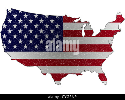 united states grunge map and flag against white background, abstract vector art illustration Stock Photo
