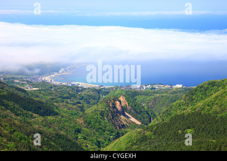 View of a group of mountains and the coast in Sado, Niigata Prefecture, Japan Stock Photo