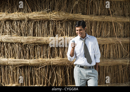 Businessman text messaging on a mobile phone Stock Photo