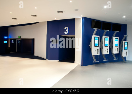 Self service ticket machines, Whiteleys The Lounge, Odeon cinema entrance Bayswater, interior design. Stock Photo