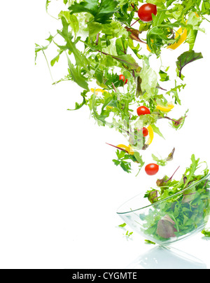 Flying salad. Isolated over white. Stock Photo