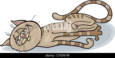 Cartoon Illustration of Happy Sleepy Tabby Cat Stock Photo
