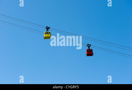 A cableway is bringing tourists up the zwolferhornmountain near the city of st.Gilgen in Austria Stock Photo