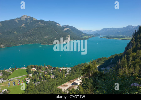 View from the zwölferhorn mountain on to the Wolfgangsee in Austria Stock Photo