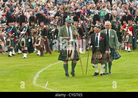 Scottish Massed Pipe Bands playing at the 'Braemar Gathering' Stock Photo