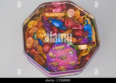 Studio Tin of variety soft centre chocolates wrapped in cellophane Stock Photo